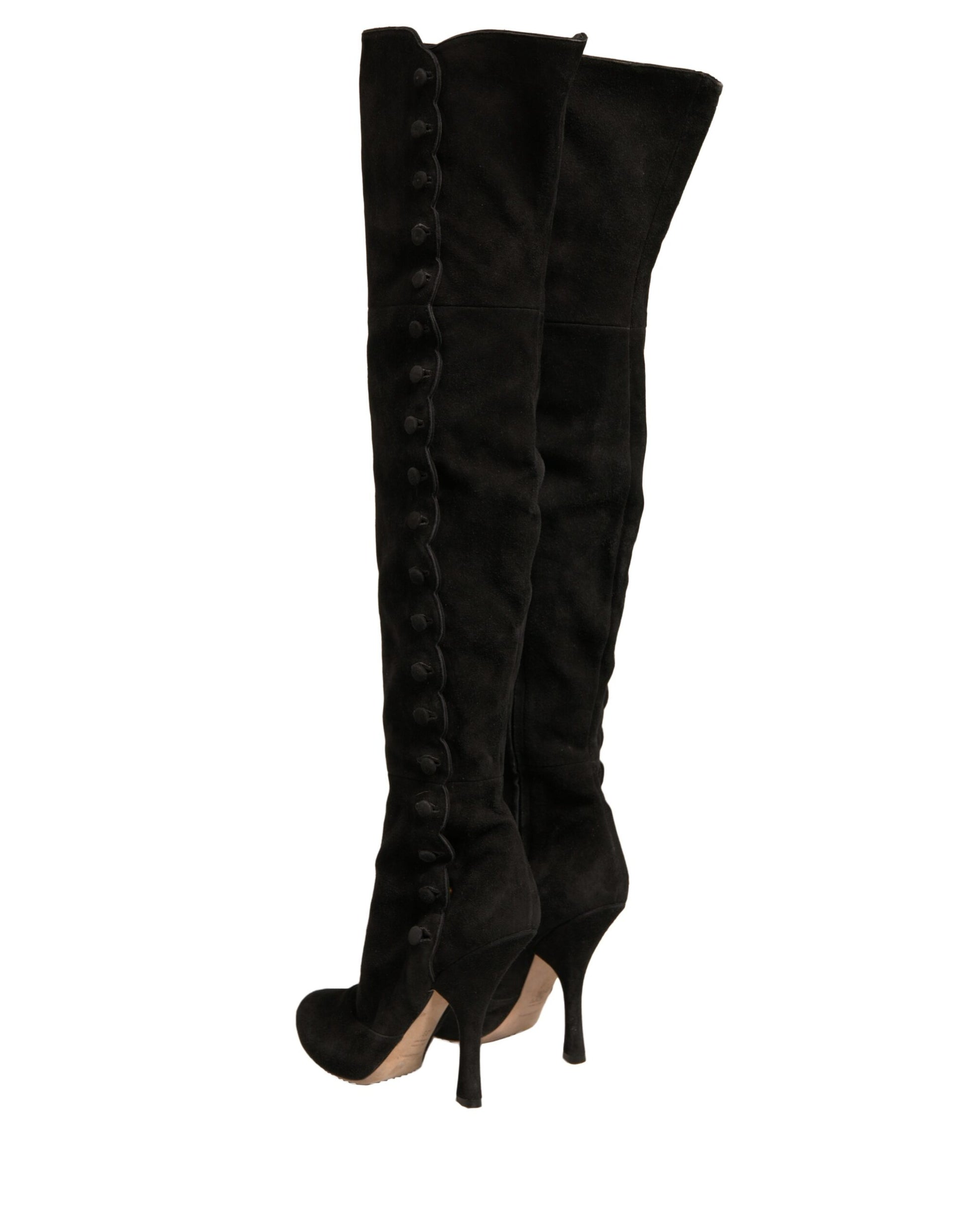 Black Suede Heels Knee High Boots Shoes