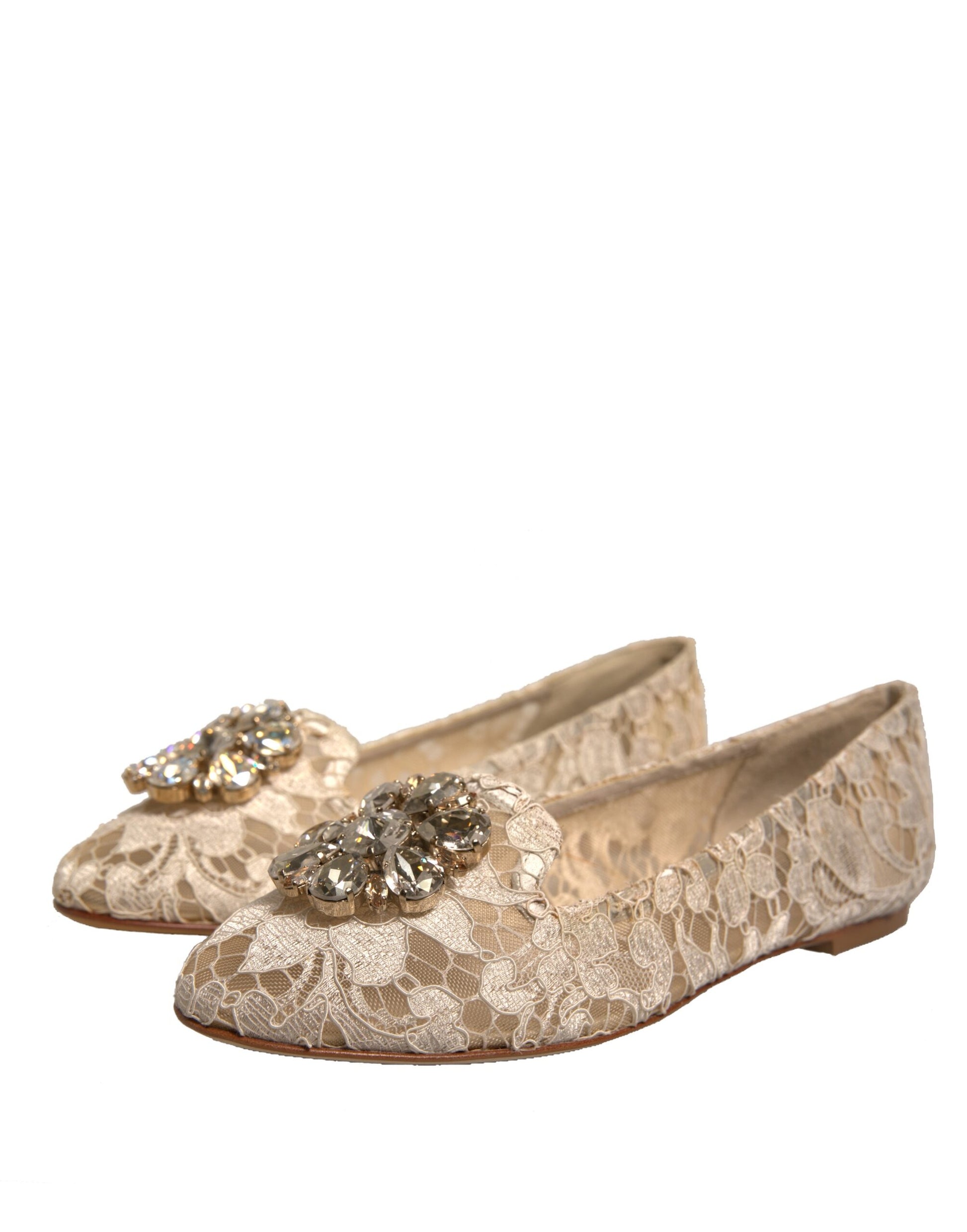 Beige Crystal Loafer Lace Ballet Flats Shoes