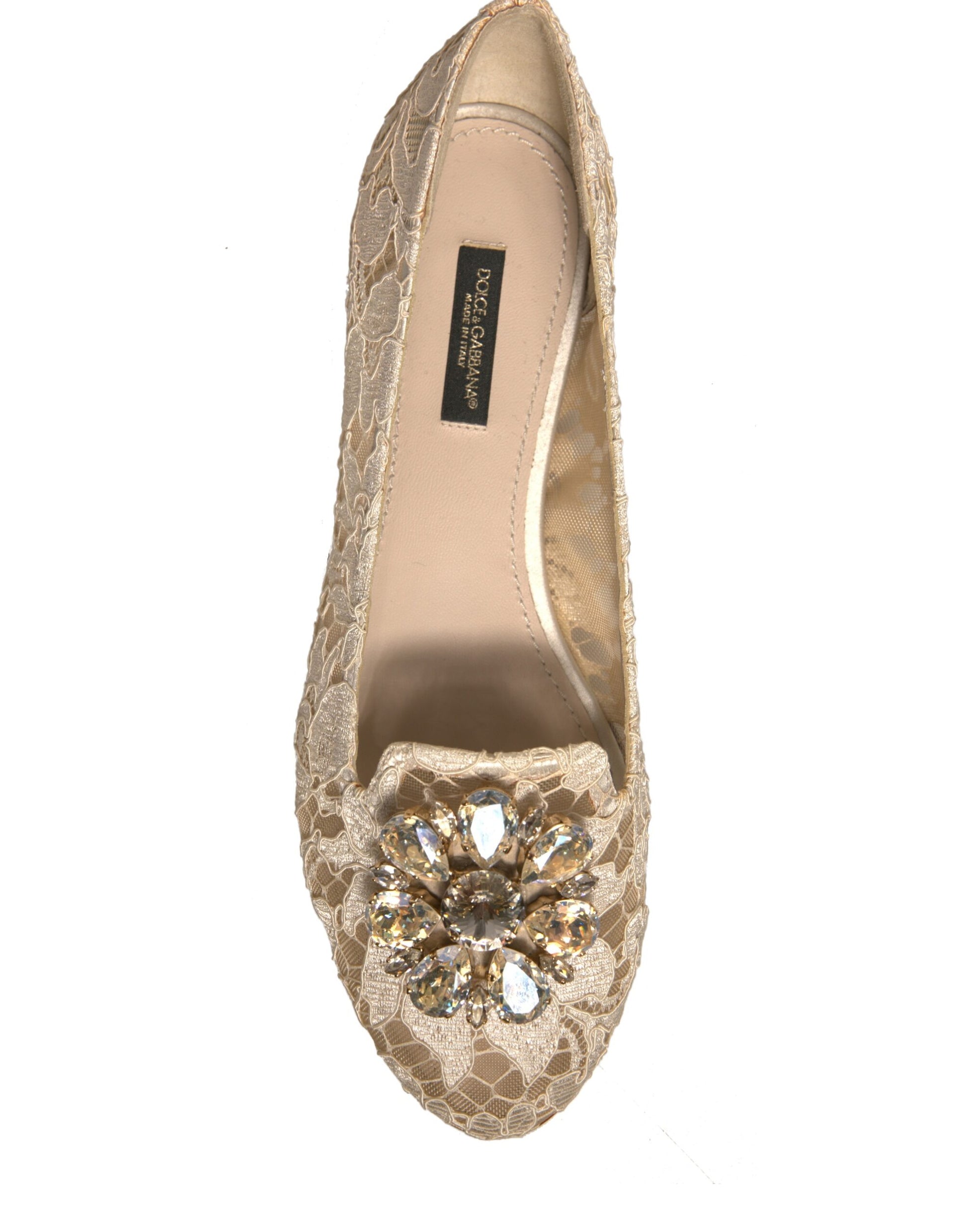 Beige Crystal Loafer Lace Ballet Flats Shoes