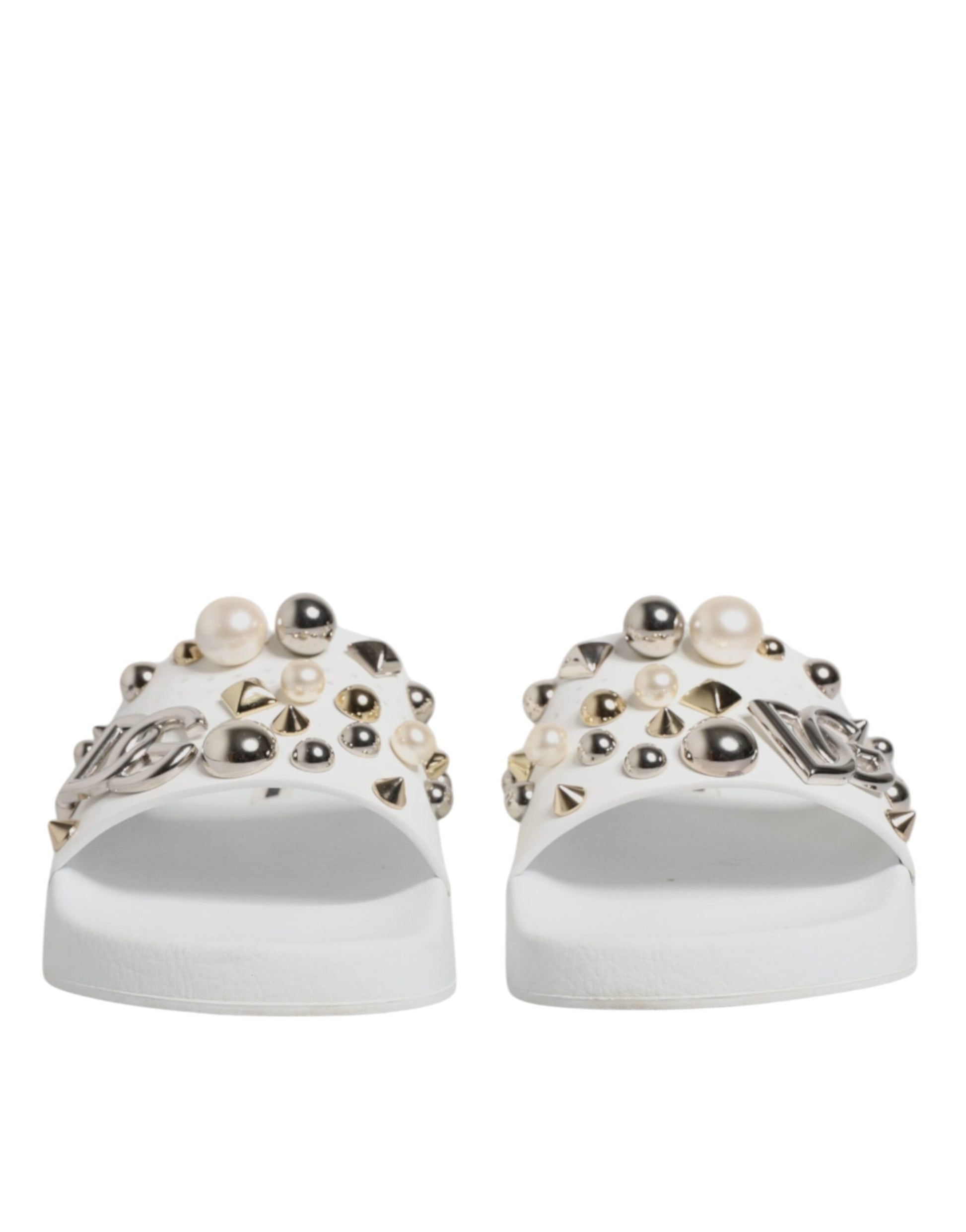 White Embellished Slides Sandals Shoes