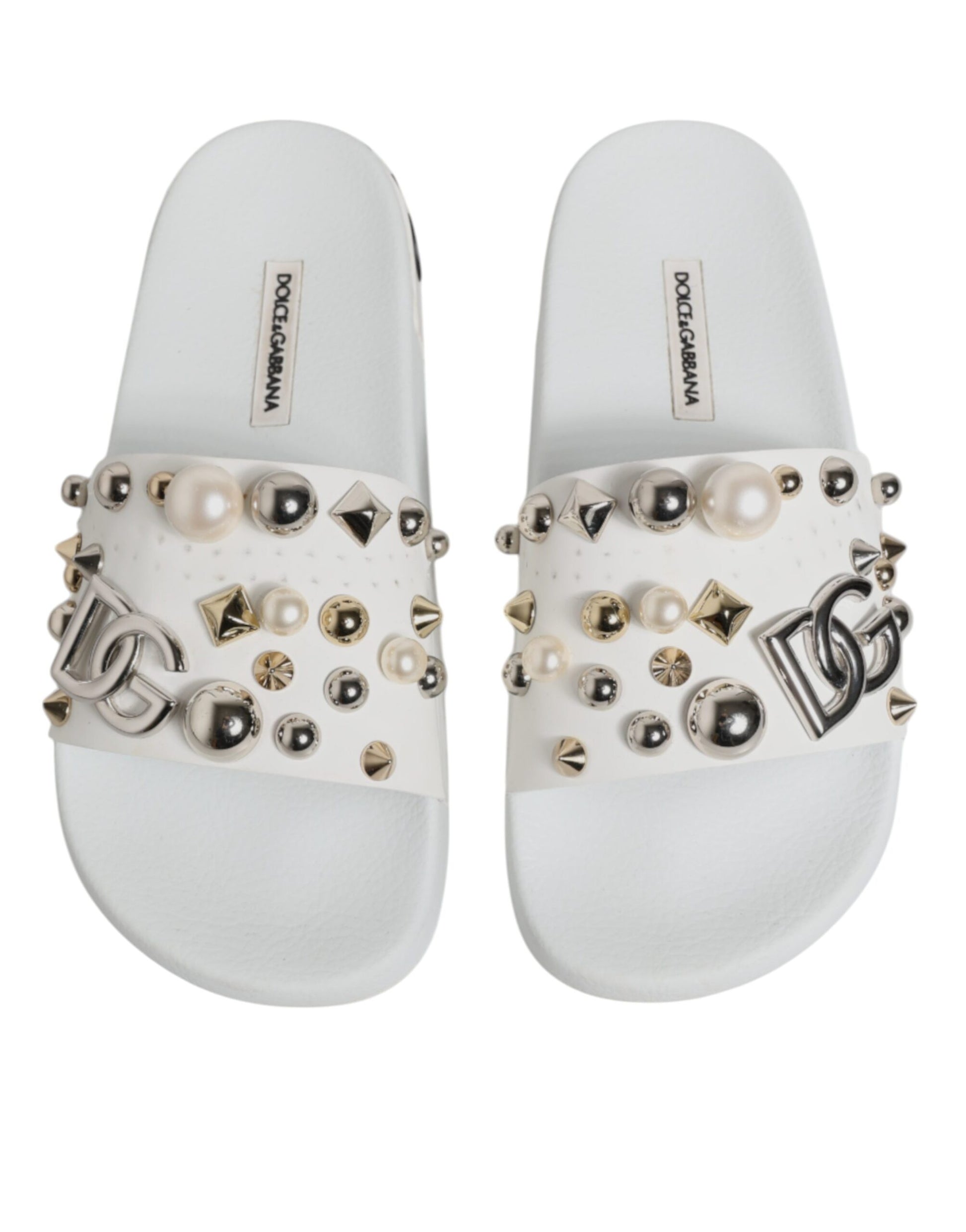 White Embellished Slides Sandals Shoes