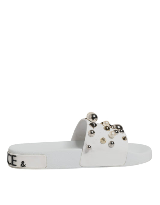 White Embellished Slides Sandals Shoes