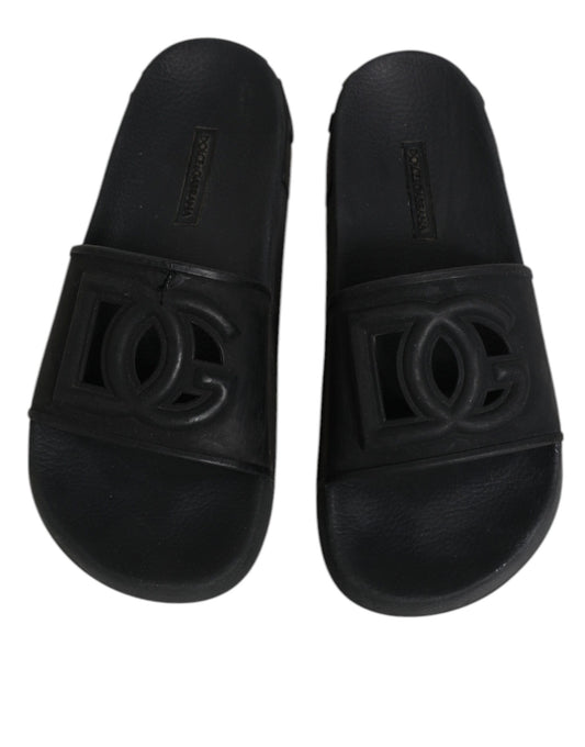 Black Rubber Slides Sandals Beachwear Shoes