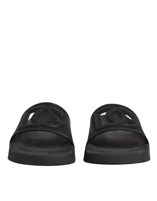 Black Rubber Slides Sandals Beachwear Shoes