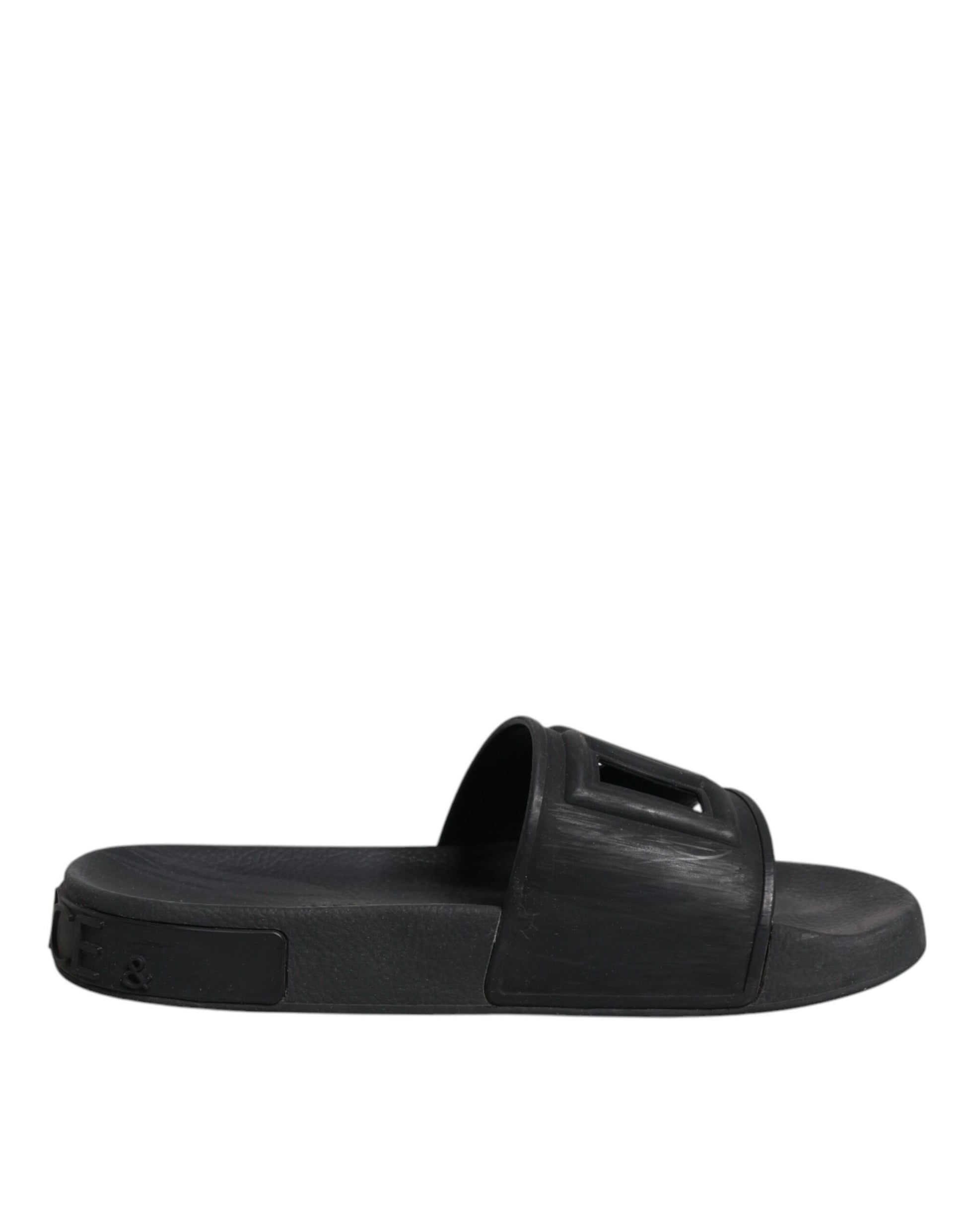 Black Rubber Slides Sandals Beachwear Shoes