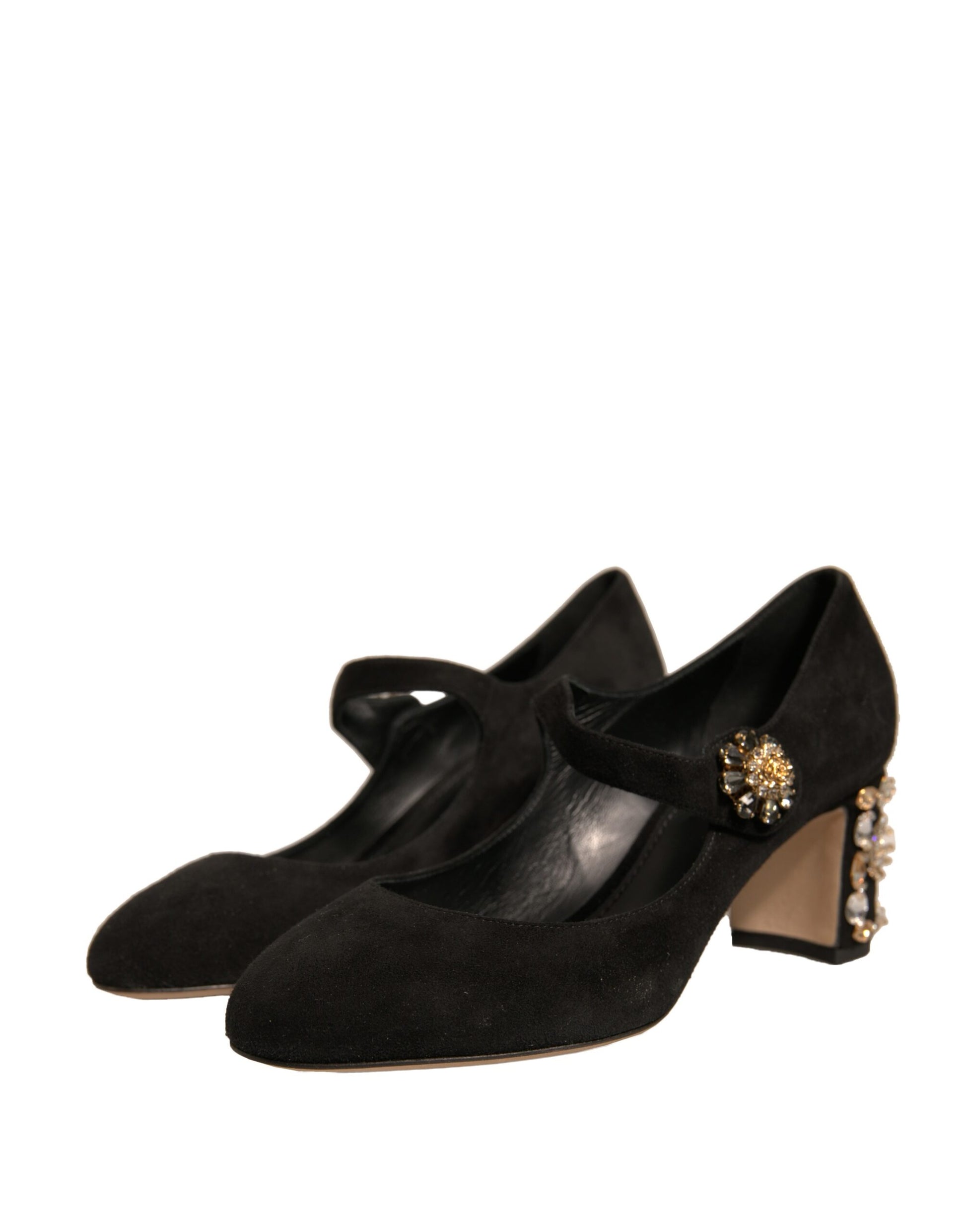 Black Suede Jewelled Mary Jane Pumps Shoes