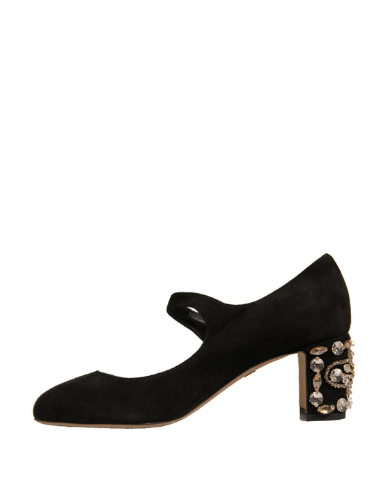 Black Suede Jewelled Mary Jane Pumps Shoes