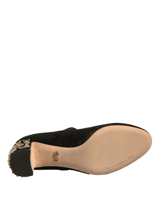 Black Suede Jewelled Mary Jane Pumps Shoes