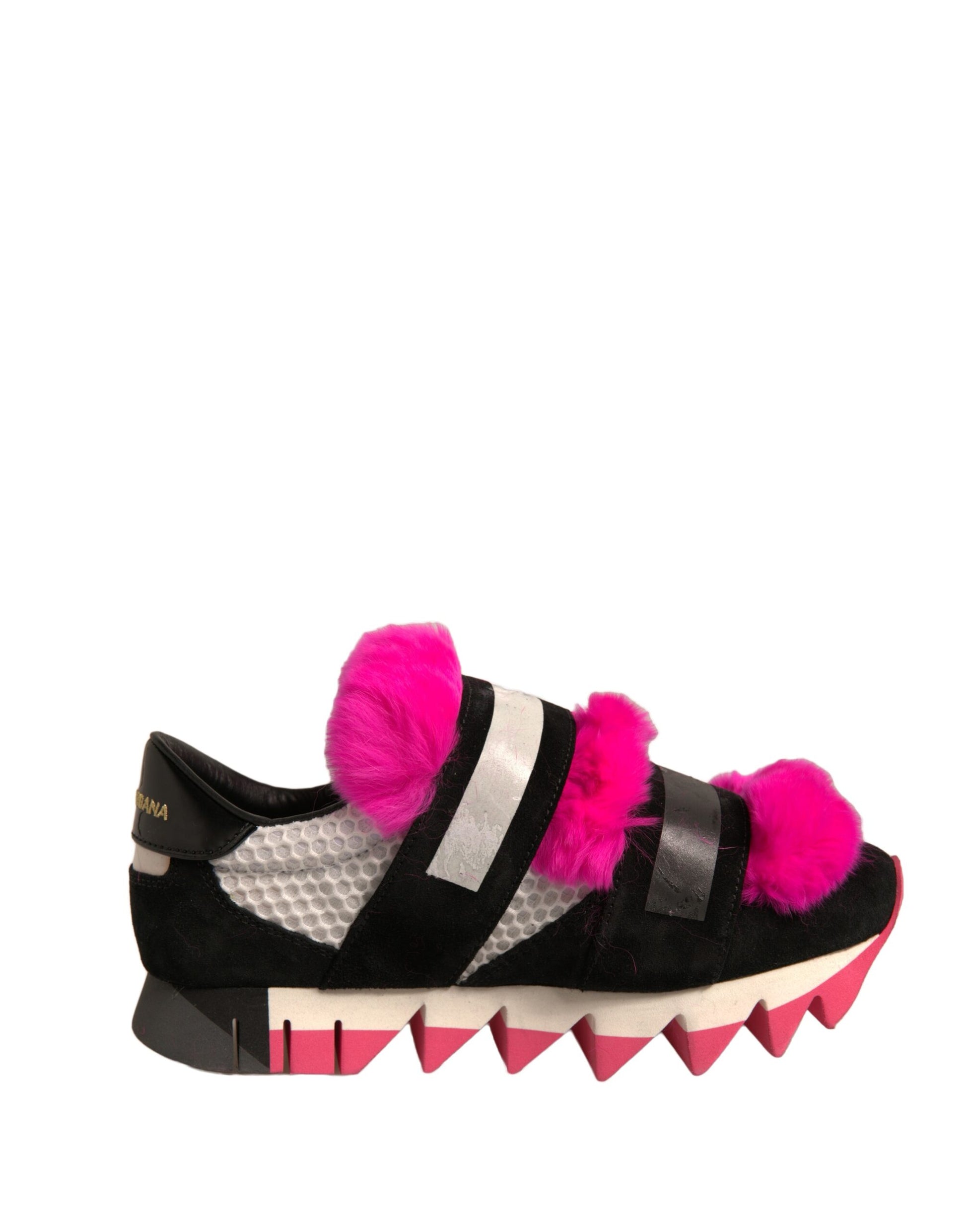 Black Pink Fur Embellished Sneakers Shoes