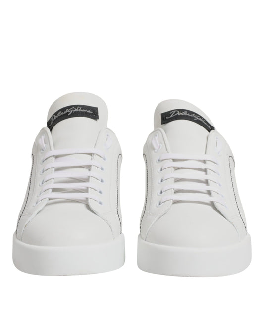 White Black Leather Low Top Sneakers Shoes