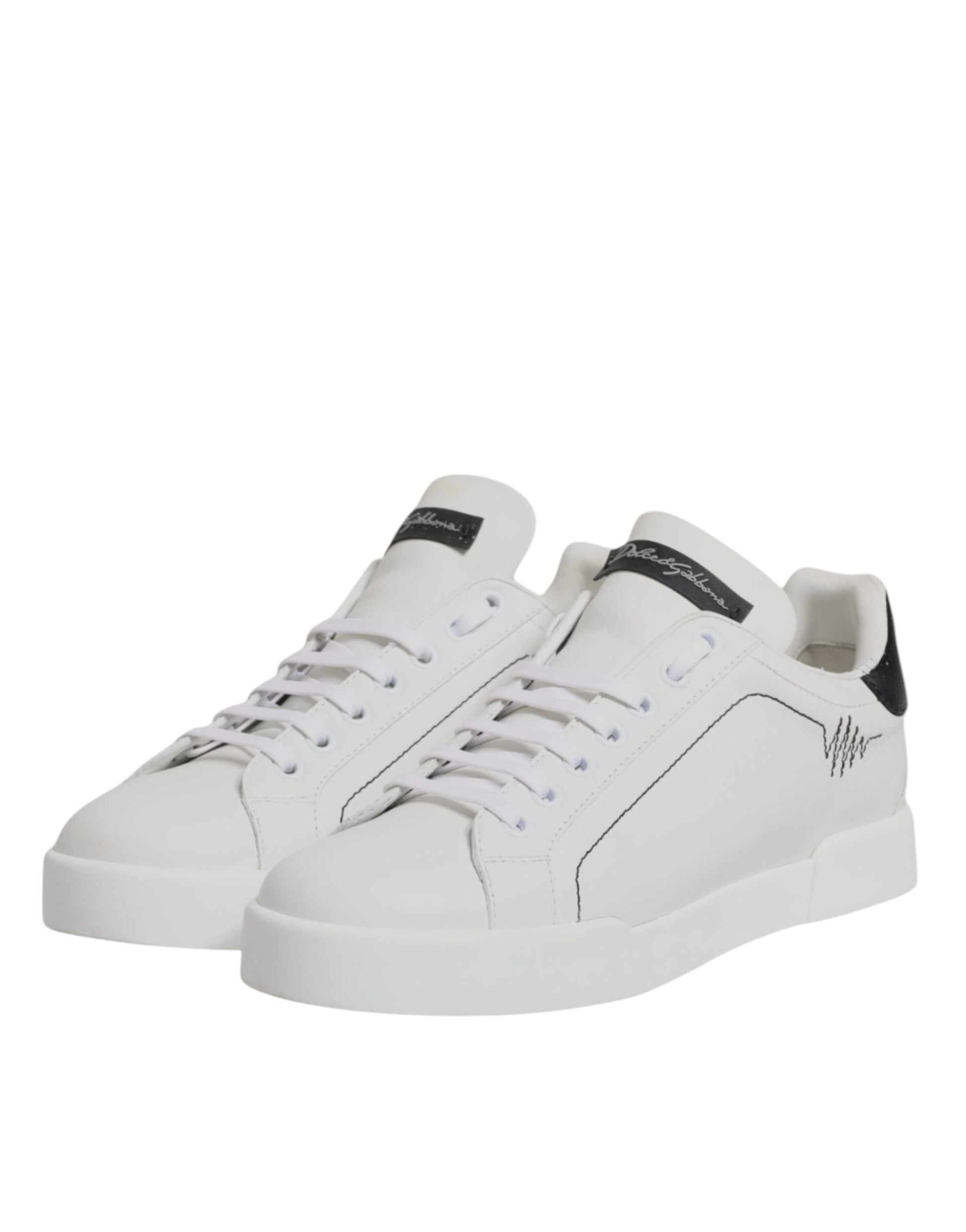 White Black Leather Low Top Sneakers Shoes