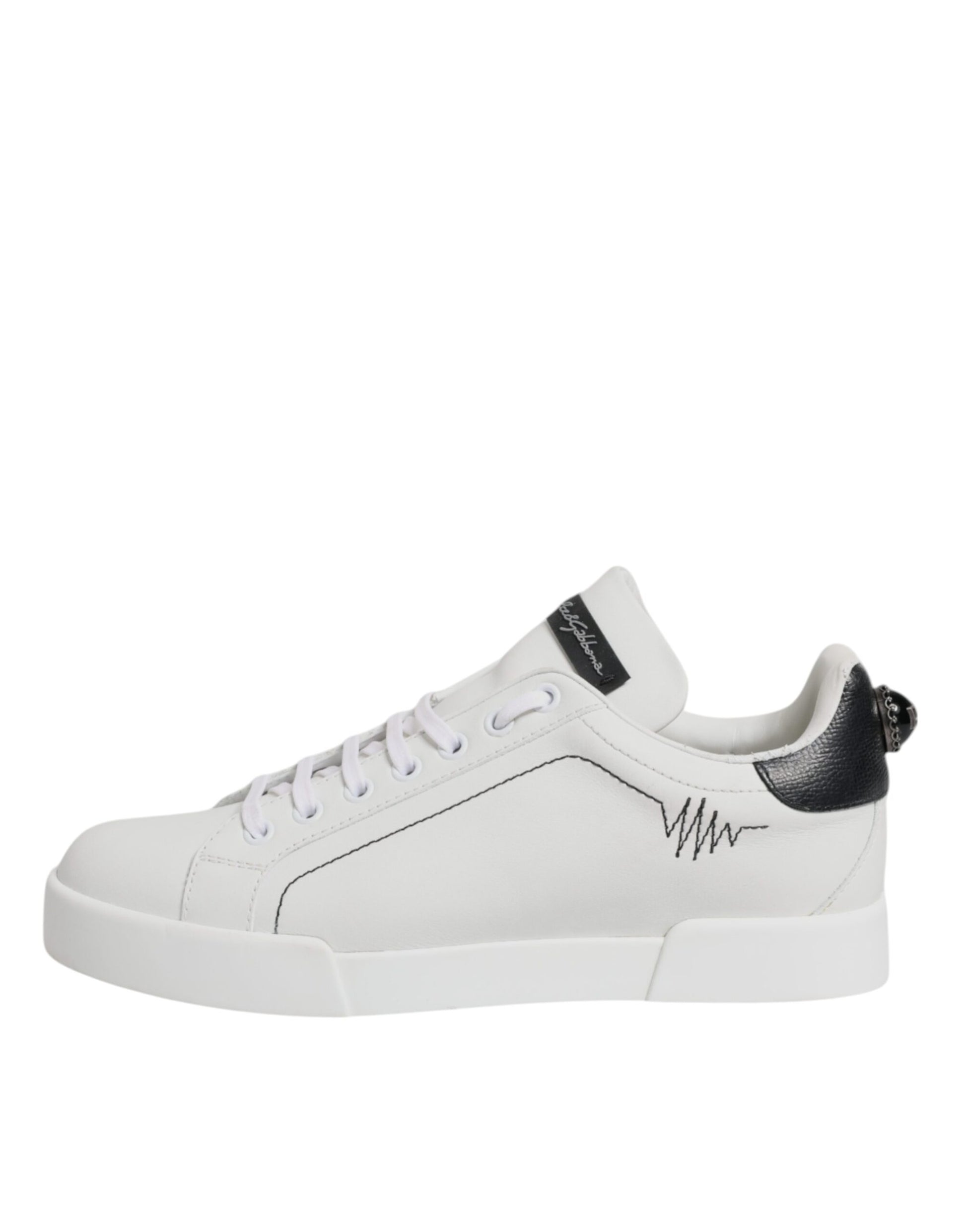 White Black Leather Low Top Sneakers Shoes