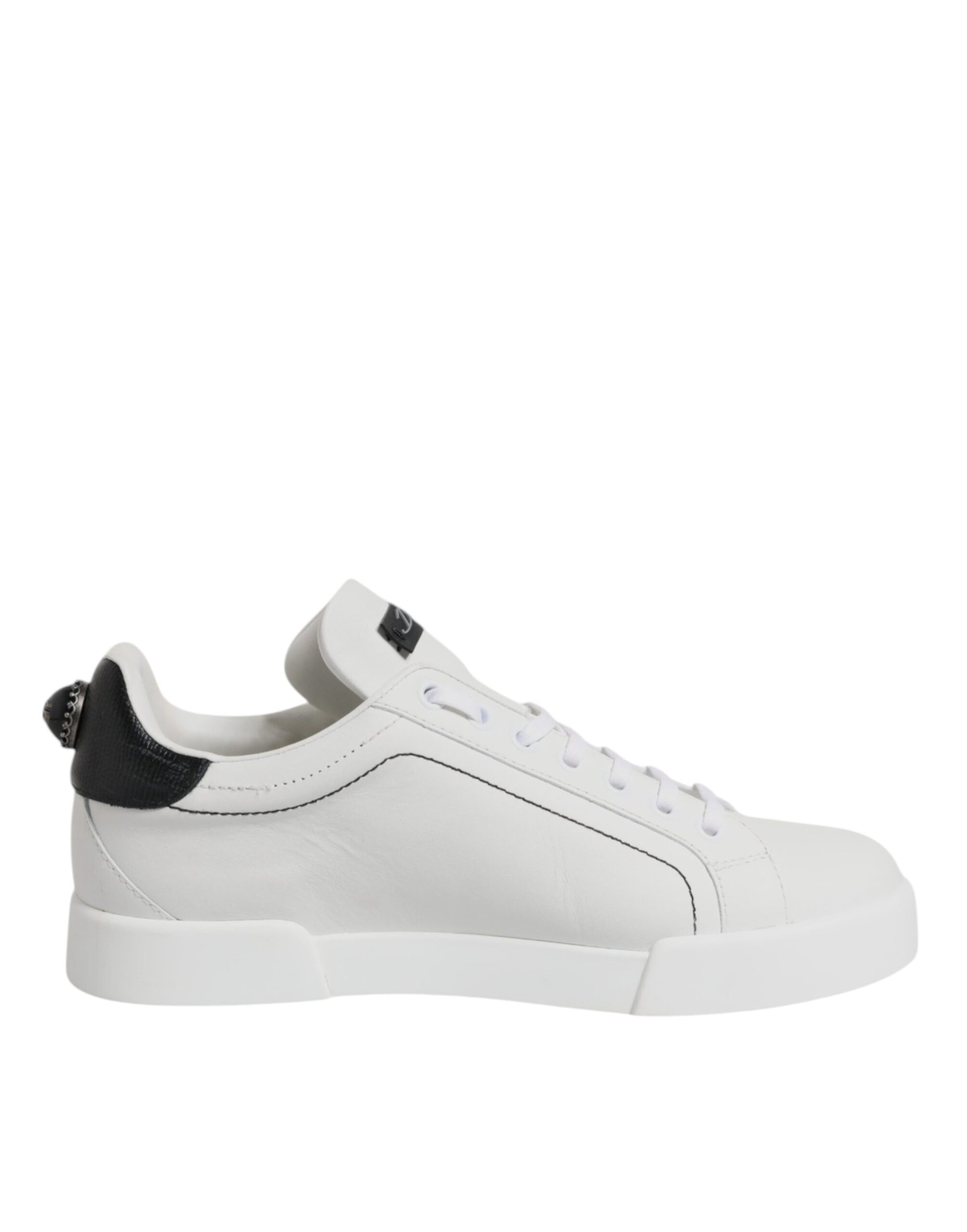 White Black Leather Low Top Sneakers Shoes