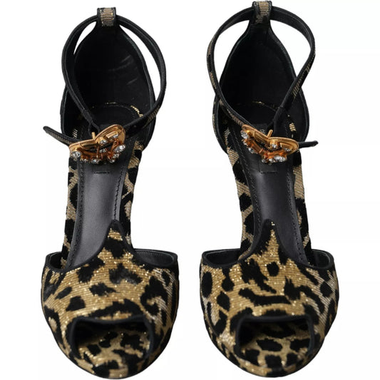 Gold Leopard Embellished Heel Sandals Shoes