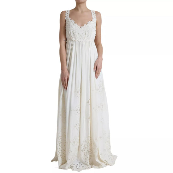 White Lace Silk A-line Sleeveless Long Dress