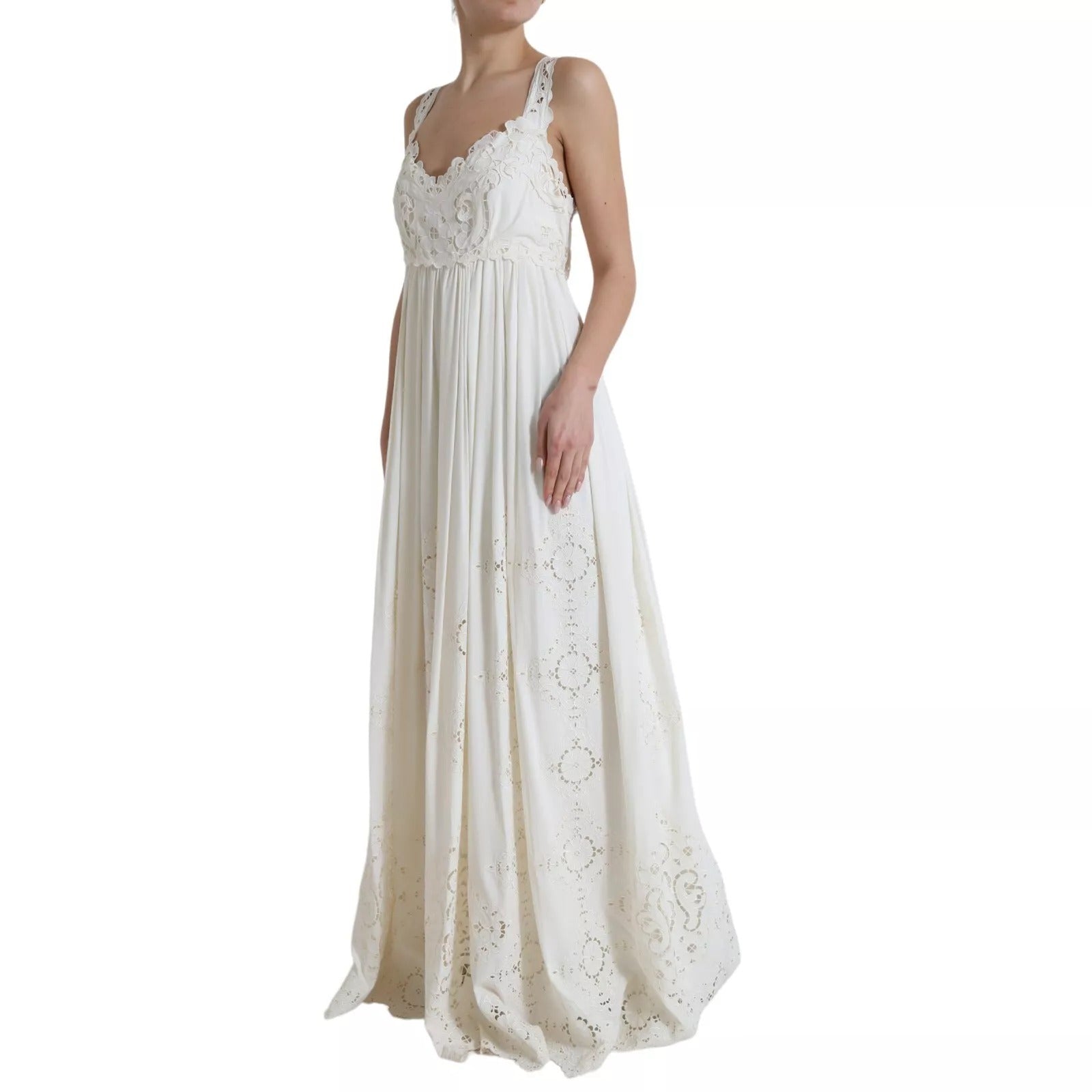 White Lace Silk A-line Sleeveless Long Dress