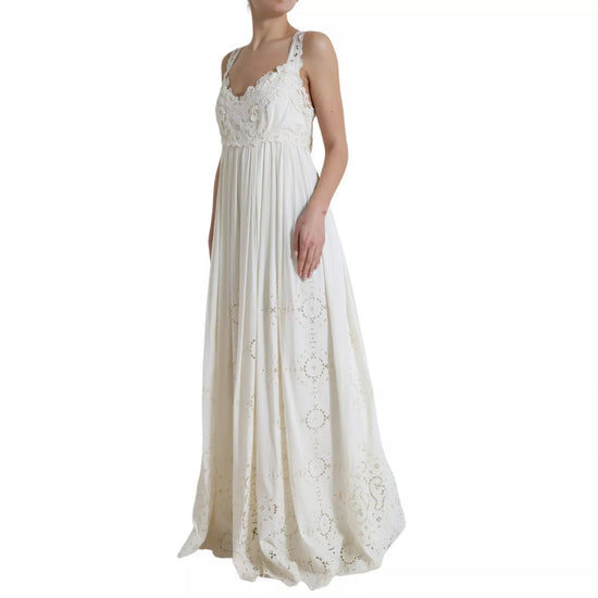 White Lace Silk A-line Sleeveless Long Dress