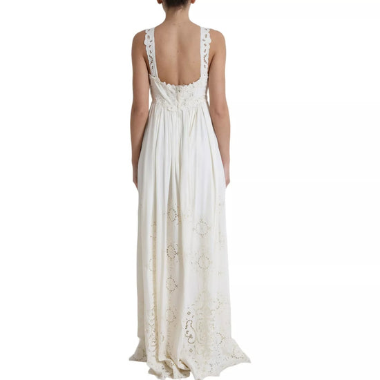 White Lace Silk A-line Sleeveless Long Dress