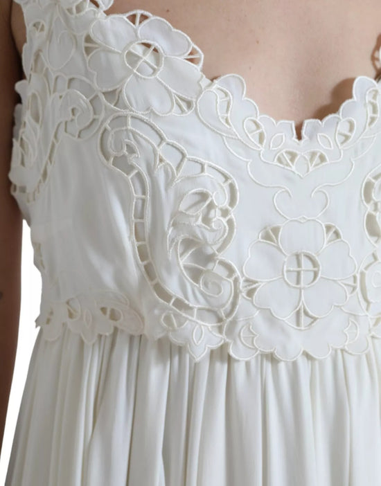 White Lace Silk A-line Sleeveless Long Dress