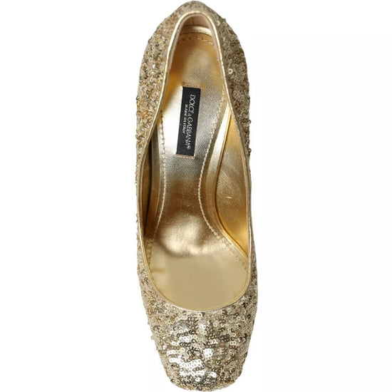 Gold Sequined Leather High Heels Pumps Shoes