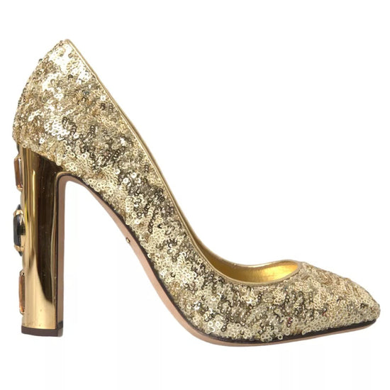 Gold Sequined Leather High Heels Pumps Shoes