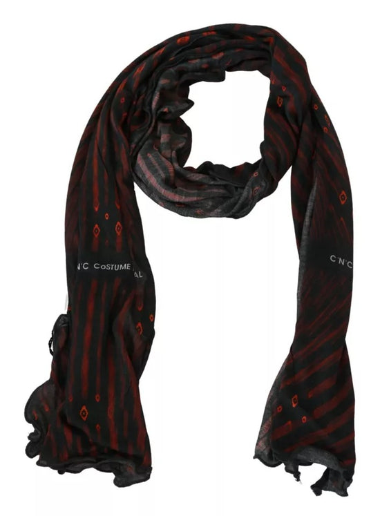 Black Red Viscose Foulard Branded Scarf