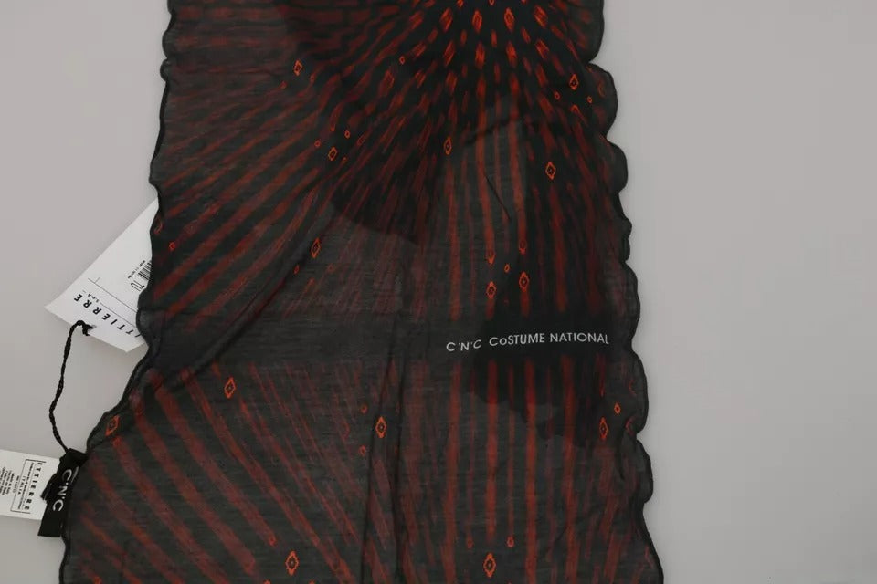 Black Red Viscose Foulard Branded Scarf