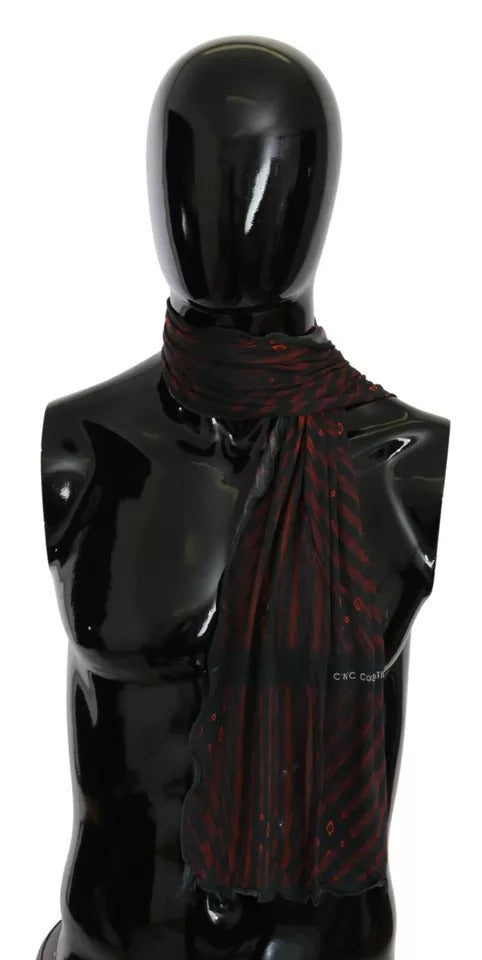 Black Red Viscose Foulard Branded Scarf