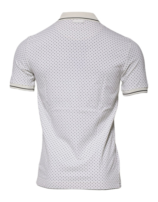 White Polka Dot Cotton Collared Polo T-shirt