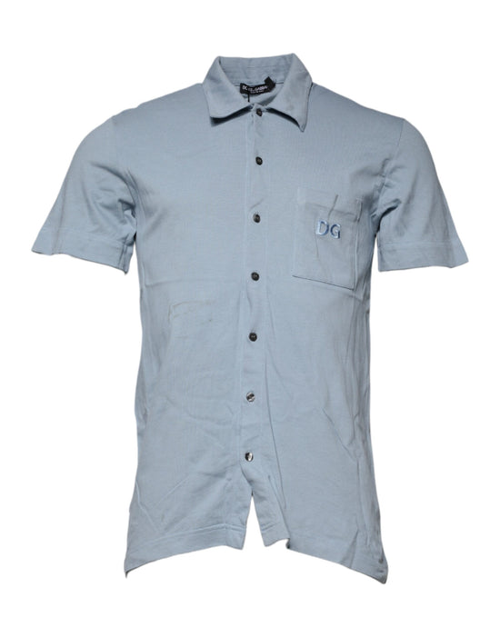 Blue Cotton Button Down Casual Men Polo Shirt