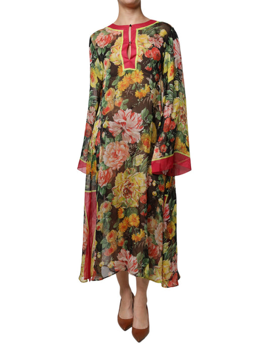 Multicolor Floral Silk Kaftan Maxi Dress