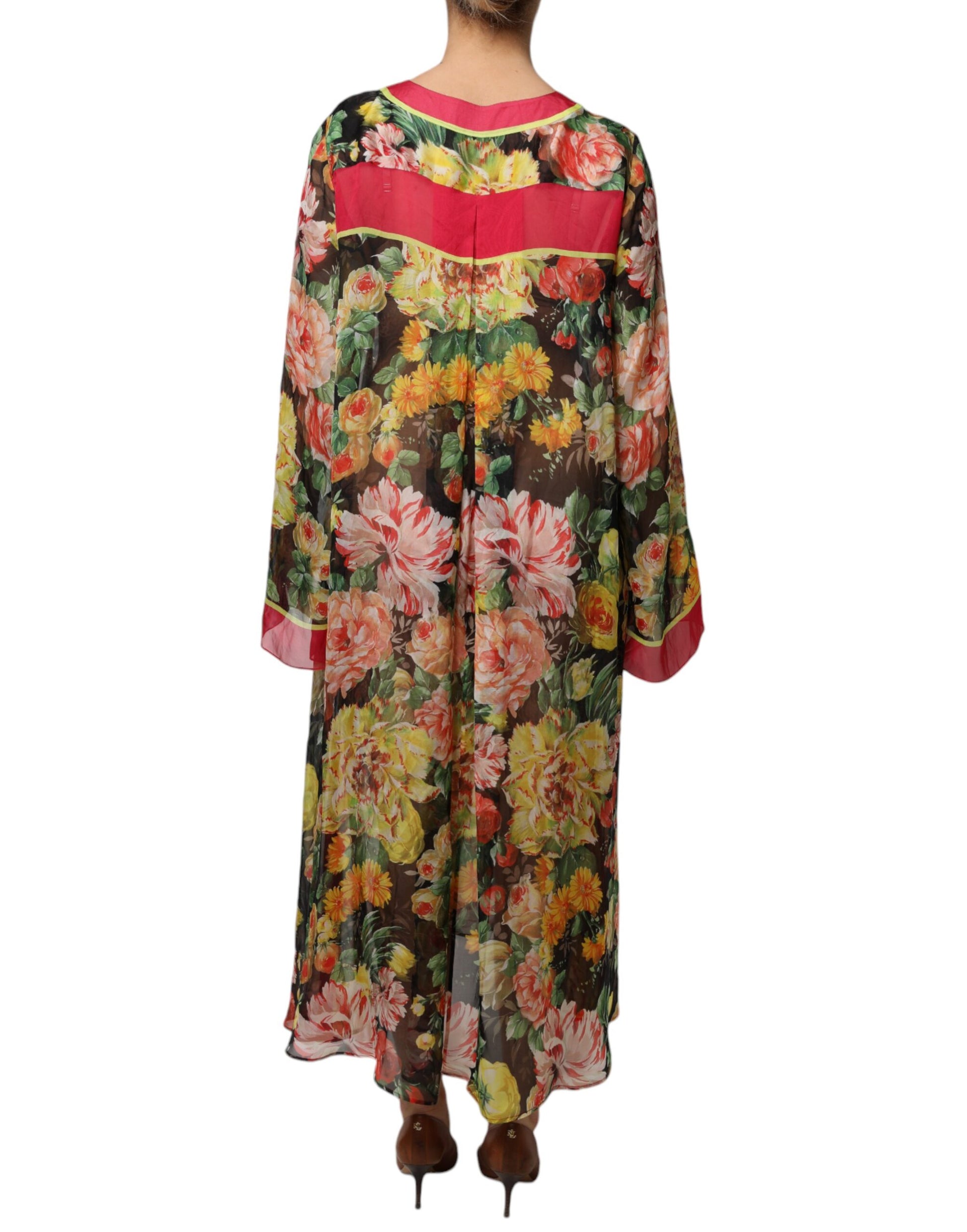 Multicolor Floral Silk Kaftan Maxi Dress