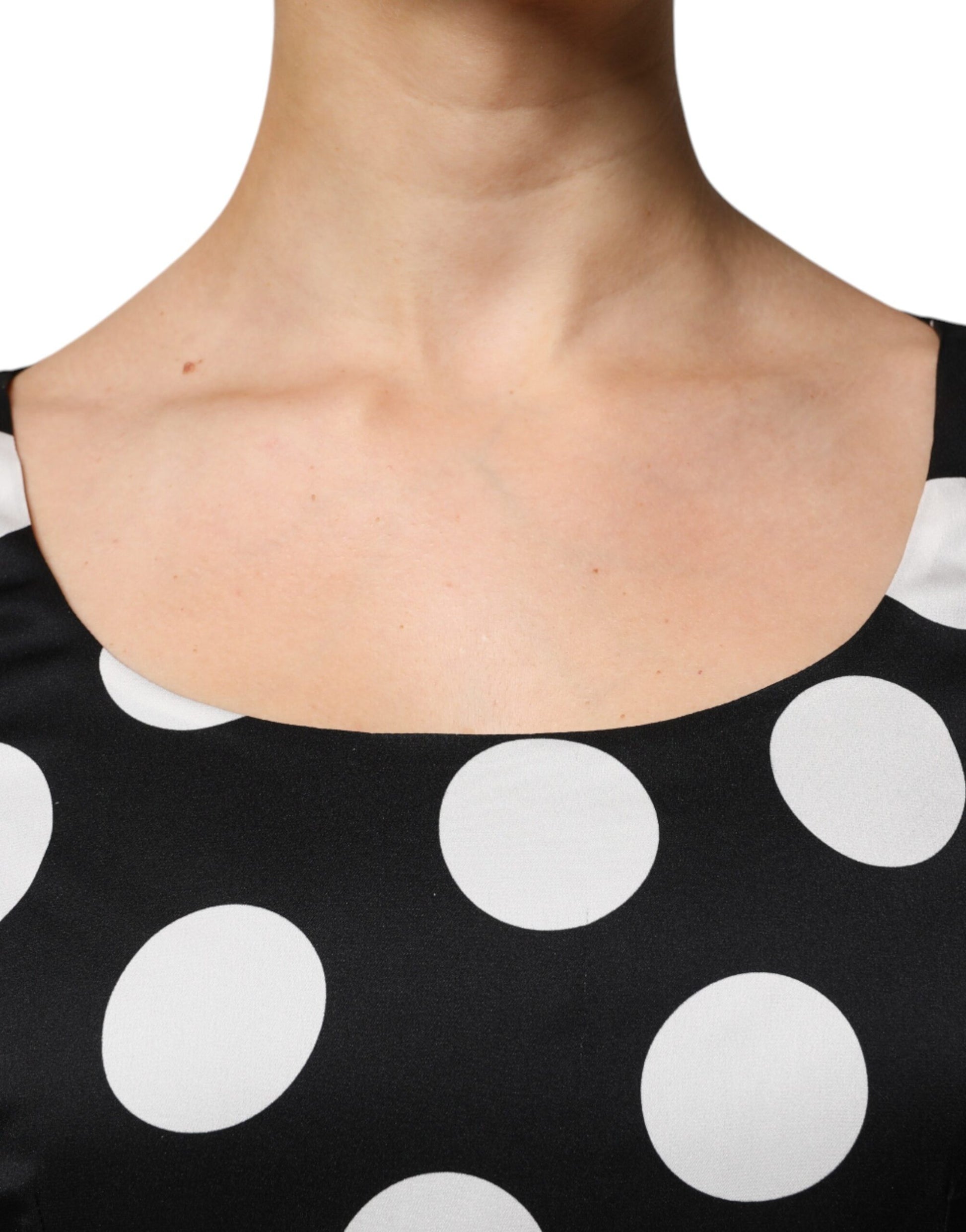 Black White Silk Polka Dots Sheath Midi Dress