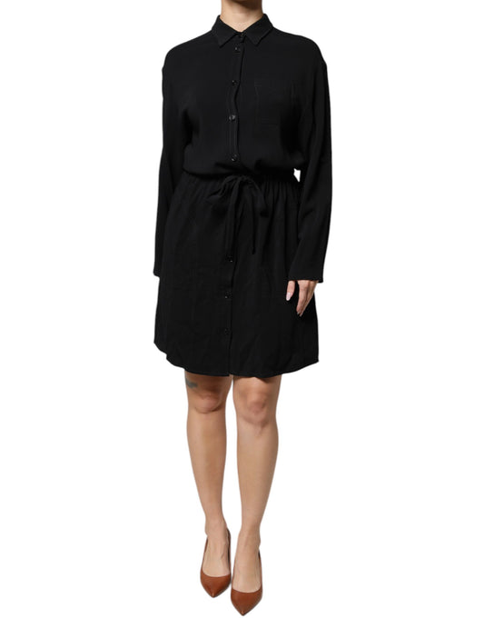 Black Viscose Long Sleeves A-line Mini Dress