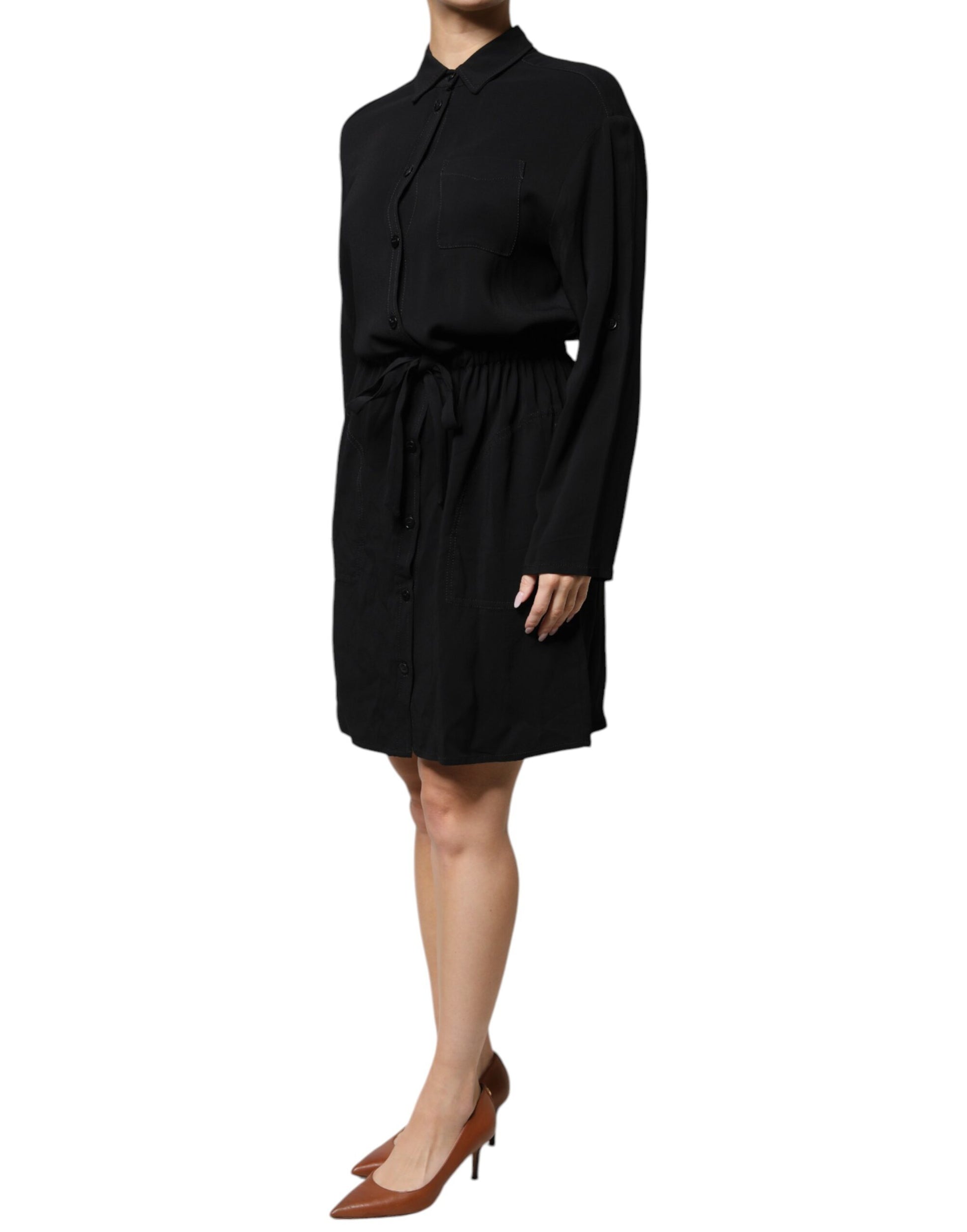 Black Viscose Long Sleeves A-line Mini Dress