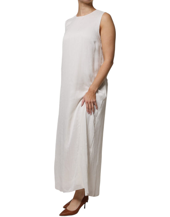 White Sleeveless Round Neck Shift Long Maxi Dress