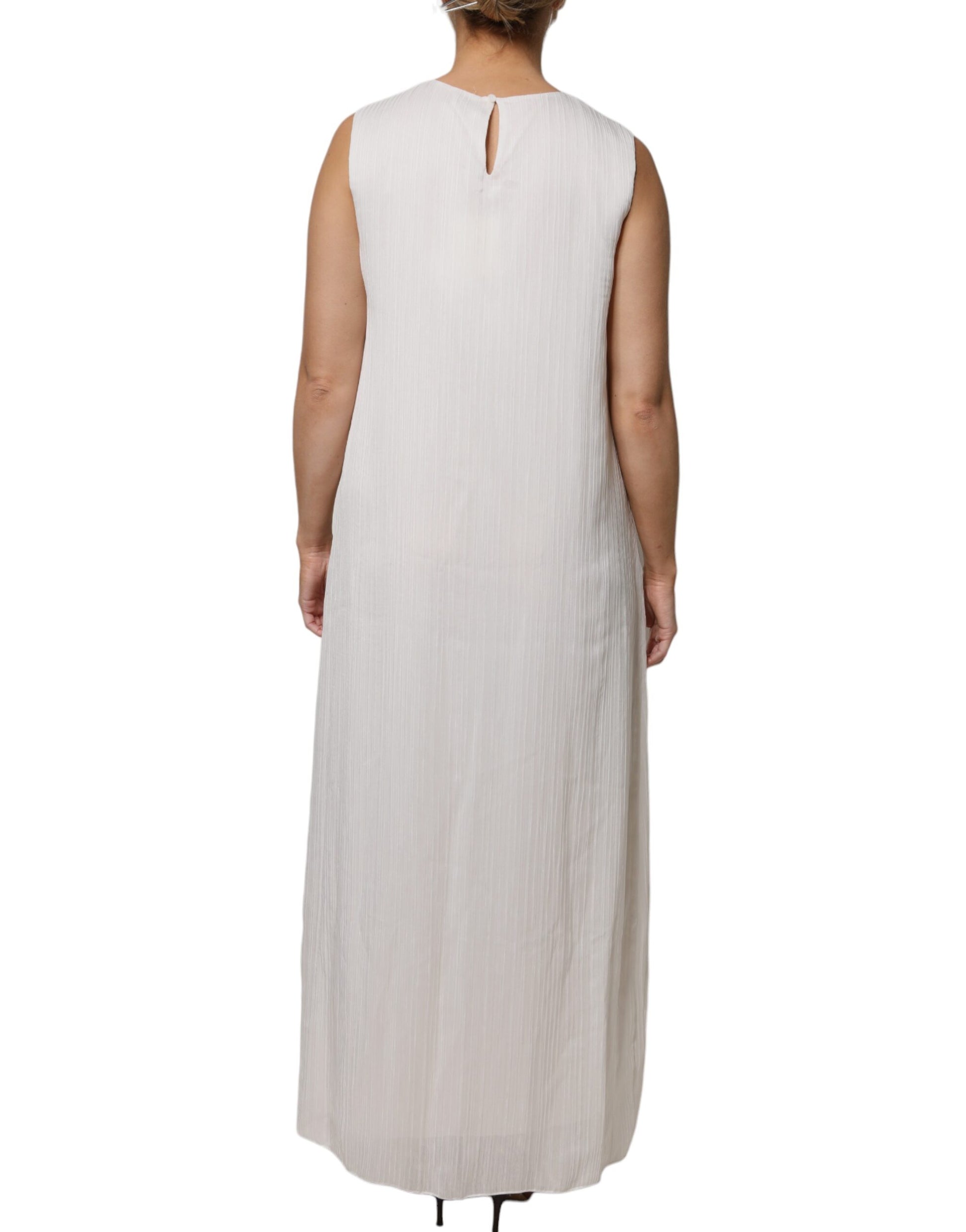 White Sleeveless Round Neck Shift Long Maxi Dress