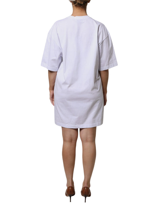 White Logo Print Cotton T-shirt Short Sleeves Mini Dress