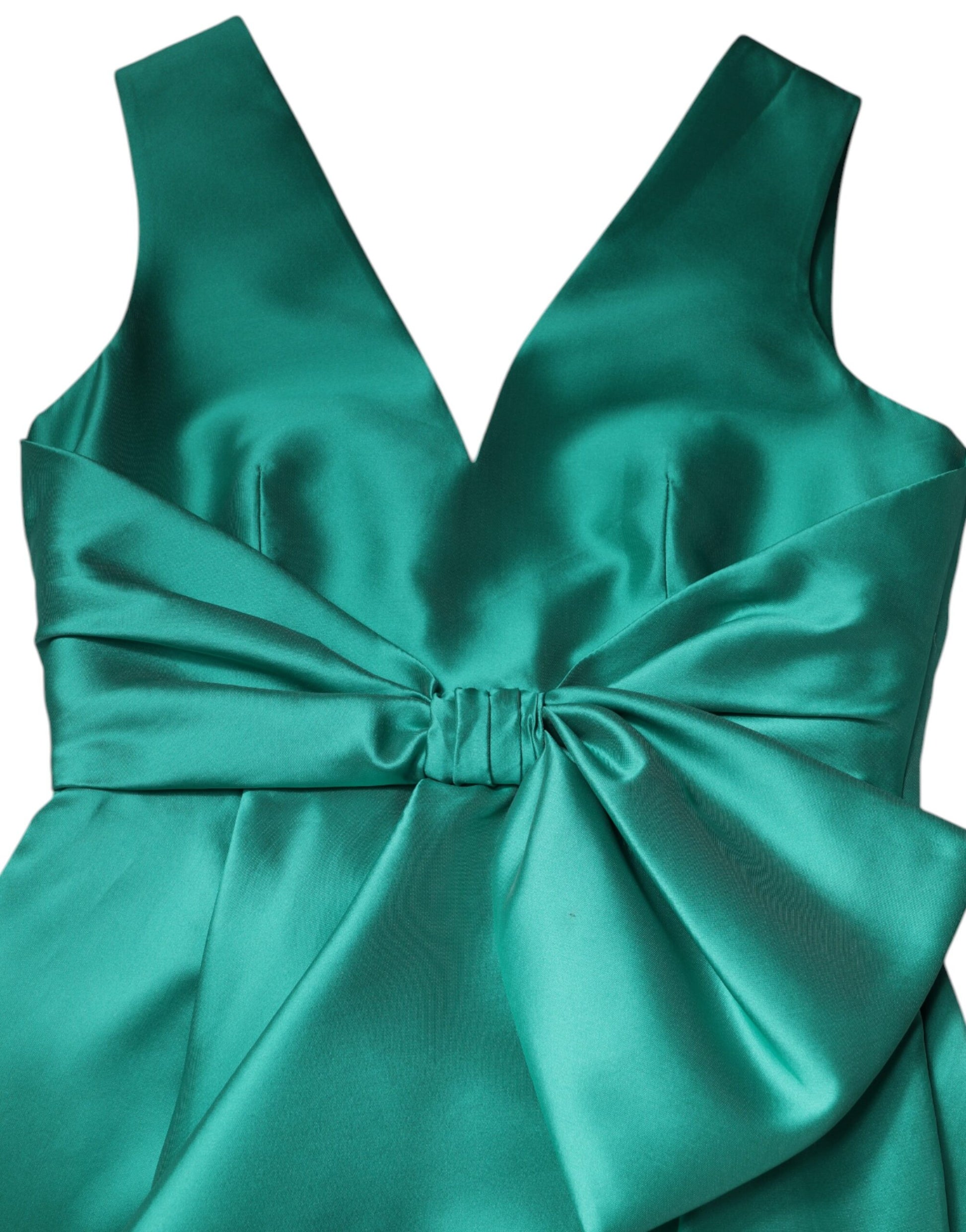 Green Satin Polyester Sleeveless V-neck Layered Dress