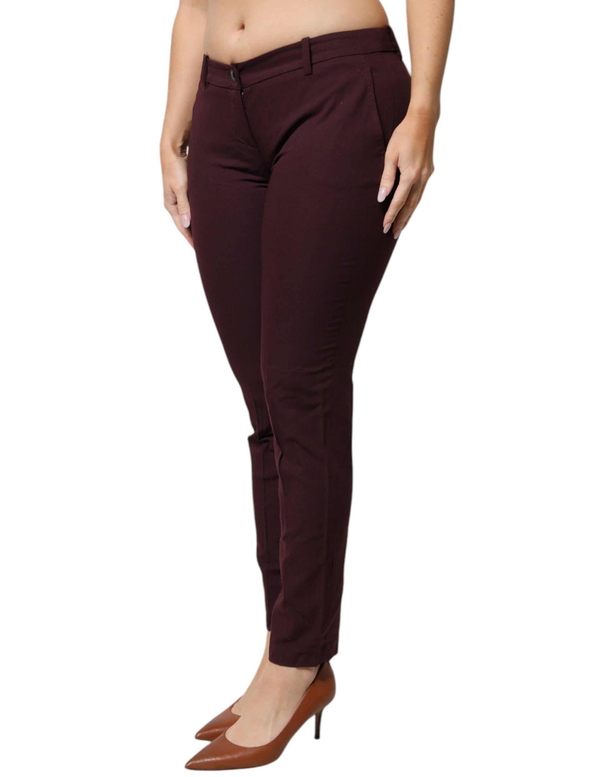 Maroon Mid Waist Tapered Skinny Dress Pants