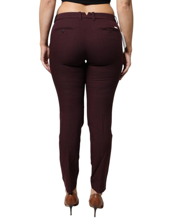 Maroon Mid Waist Tapered Skinny Dress Pants