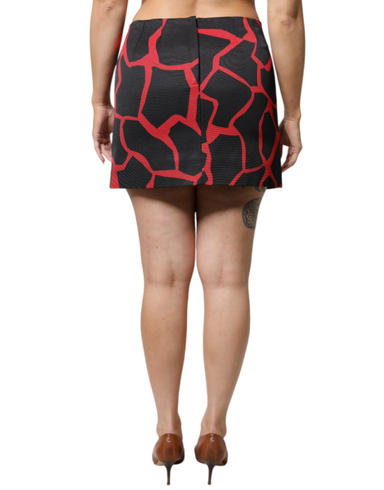 Black Red Abstract Mid Waist A-line Mini Skirt