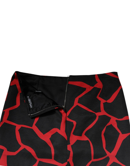 Black Red Abstract Mid Waist A-line Mini Skirt