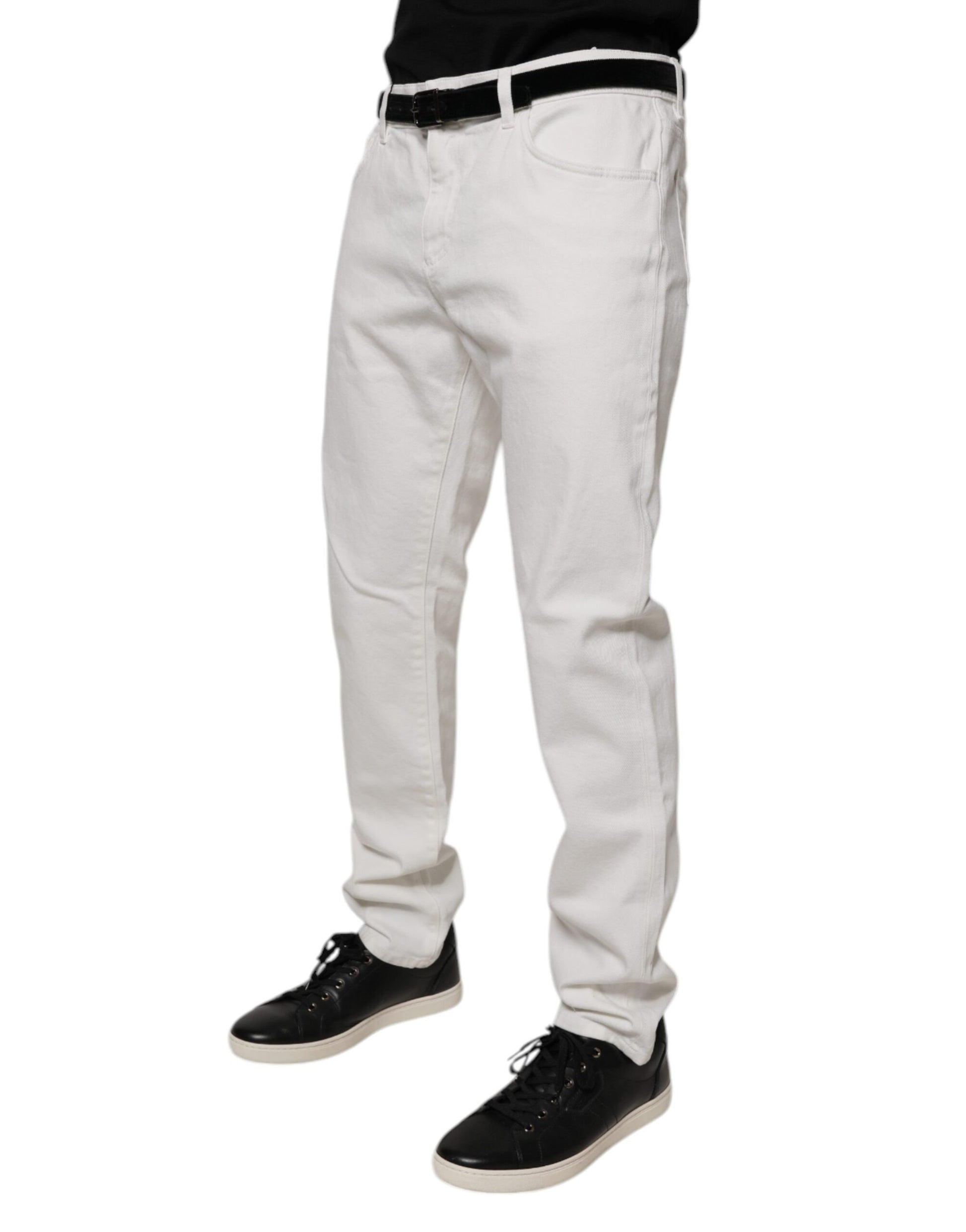 White Cotton Logo Slim Fit Men Denim Jeans