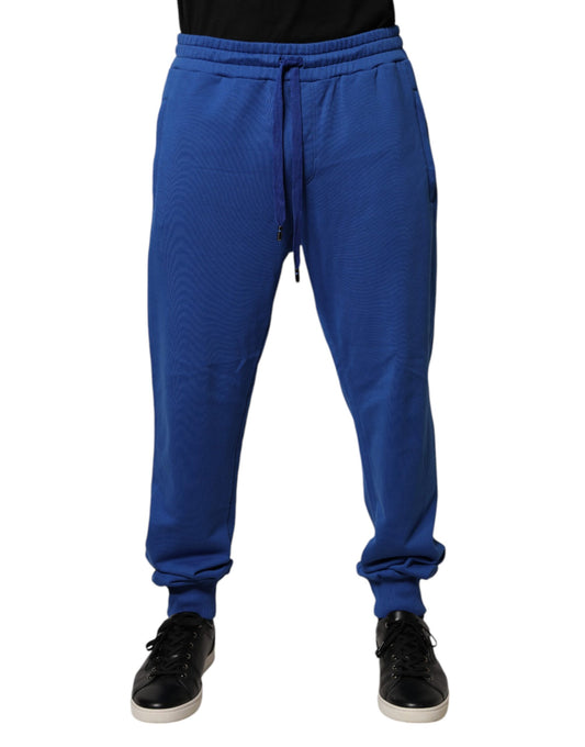 Blue Cotton Jogger Mid Waist Pants