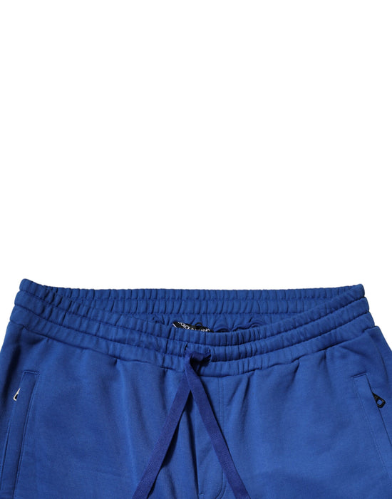 Blue Cotton Jogger Mid Waist Pants