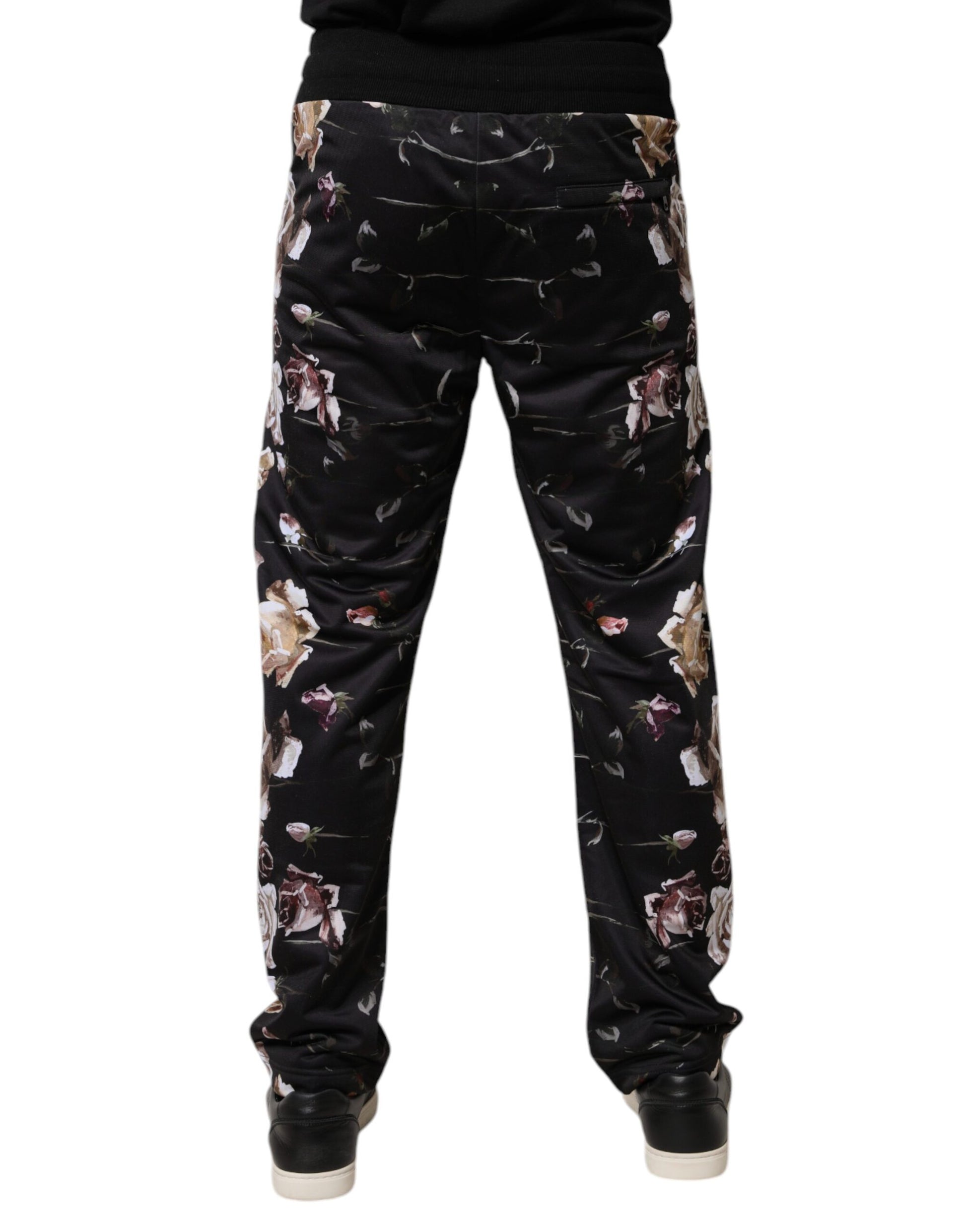 Black Floral Polyester Jogger Pants