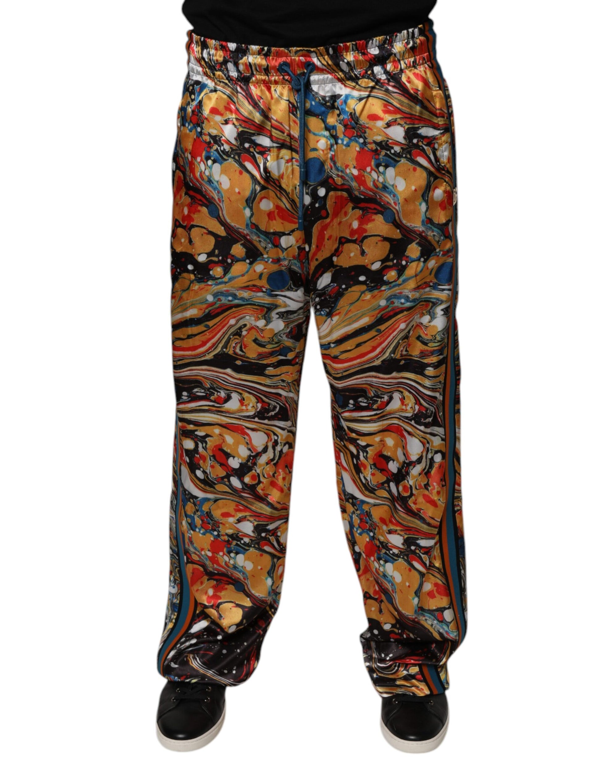 Multicolor Marble Satin Men Tracksuit Pants