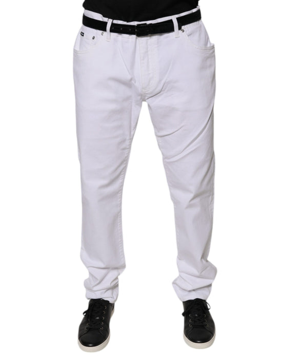 White Cotton Stretch Skinny Men Denim Jeans