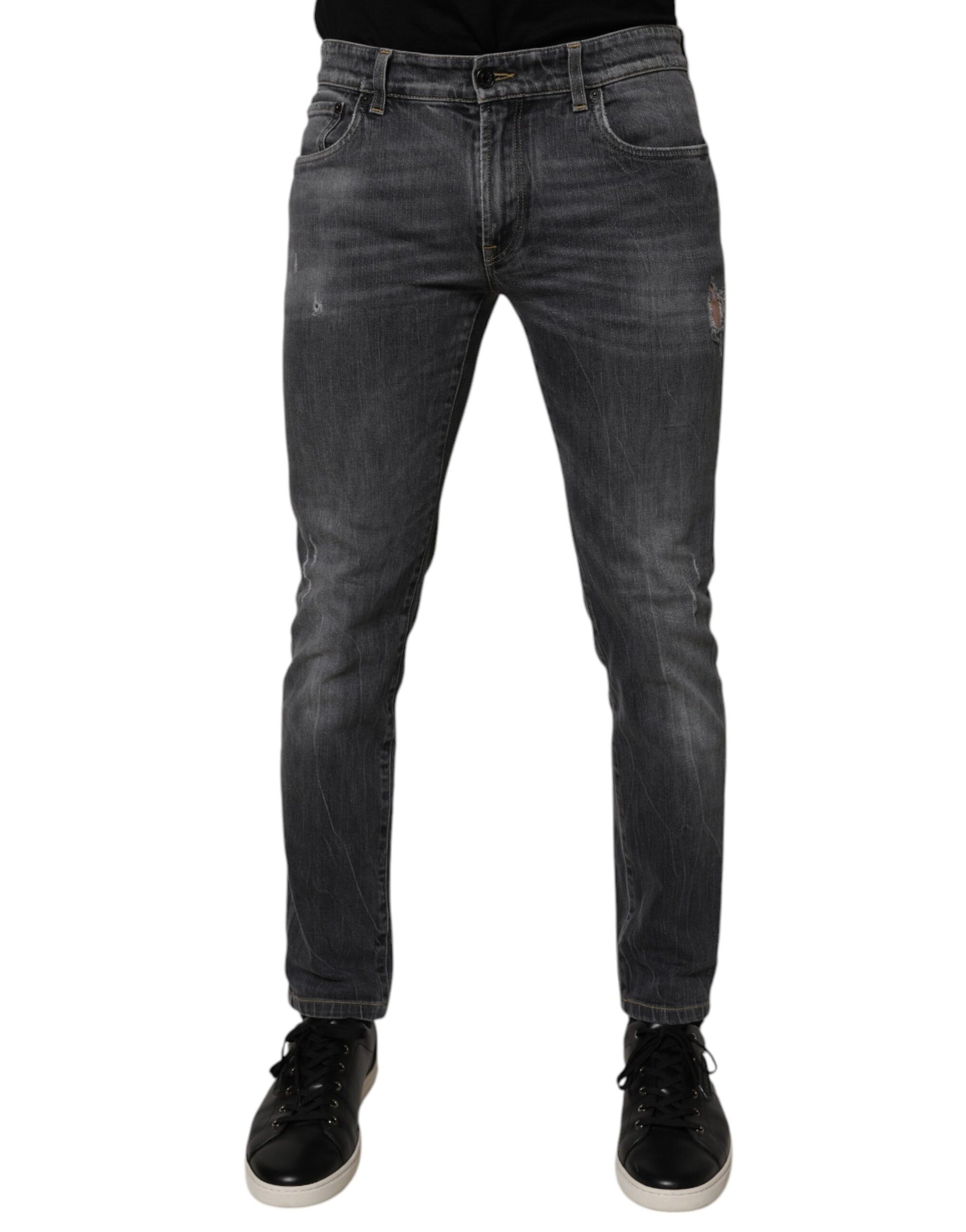 Dark Gray Washed Cotton Skinny Men Denim Jeans